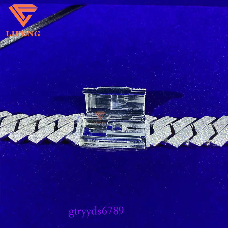 Factory Wholesale Men's Sterg Sier Bracelet High Quality Hip Hop Jewelry Iced Cuban Chain VVS Moissanite White Gift