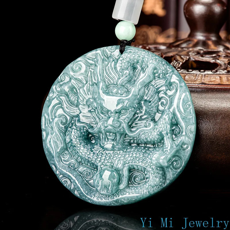 100% A-grade jade pendant blue faucet double-sided carved gemstones ice jade mens and womens fashionable jade necklaces 241119