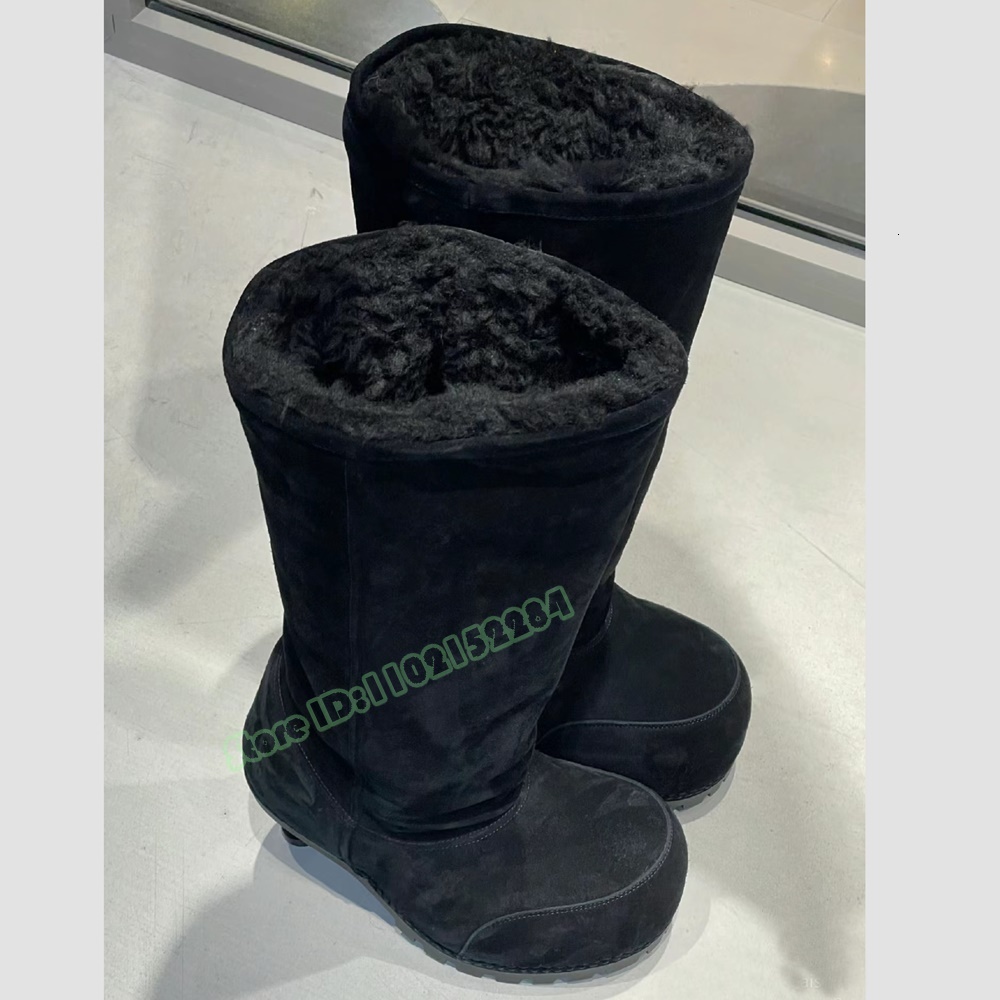 Fur Suede Knee Round Big Toe Thin High Heels Solid Women Shoes Winter Party Designer Slip On Long Warm Boots