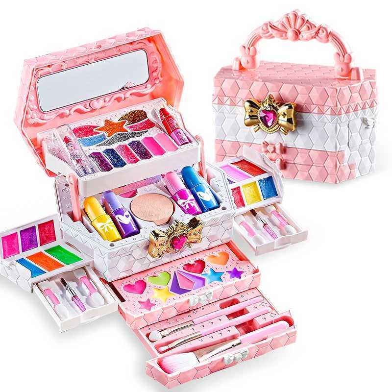 Girls makeup kit simulation cosmetics suitcase nail polish lipstick box role-playing beauty fashion toys 6 years birthday gift W241119