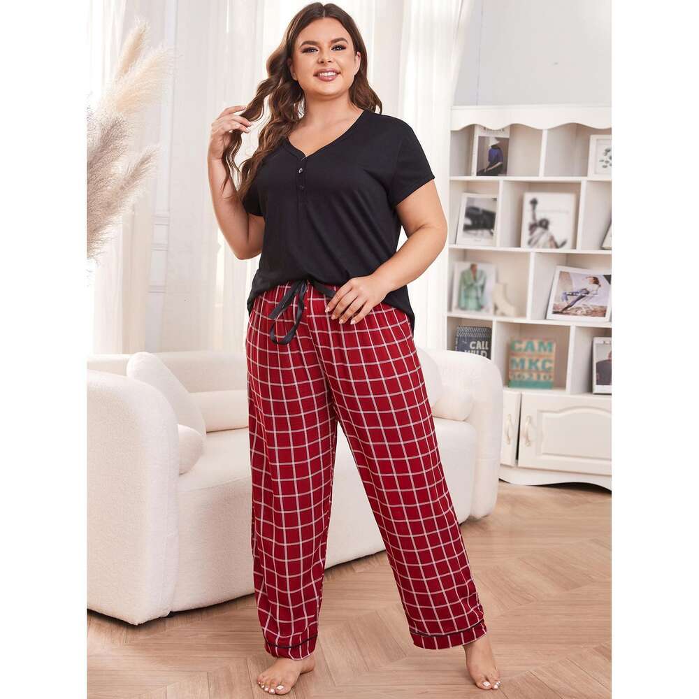 Pamas, Women's Spring/summer Chubby Mm Short Sleeved Long Pants, Large Size Home Clothing F41946