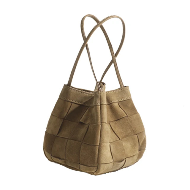 Handmade Genuine Suede Woven Top Handle Basket Purse Designer Chic Women Cell Phone Bag Elegant Crossbody Shopper Handbag BagVoyage