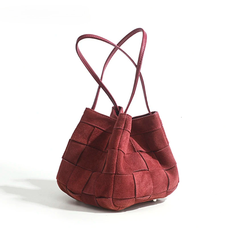 Handmade Genuine Suede Woven Top Handle Basket Purse Designer Chic Women Cell Phone Bag Elegant Crossbody Shopper Handbag BagVoyage