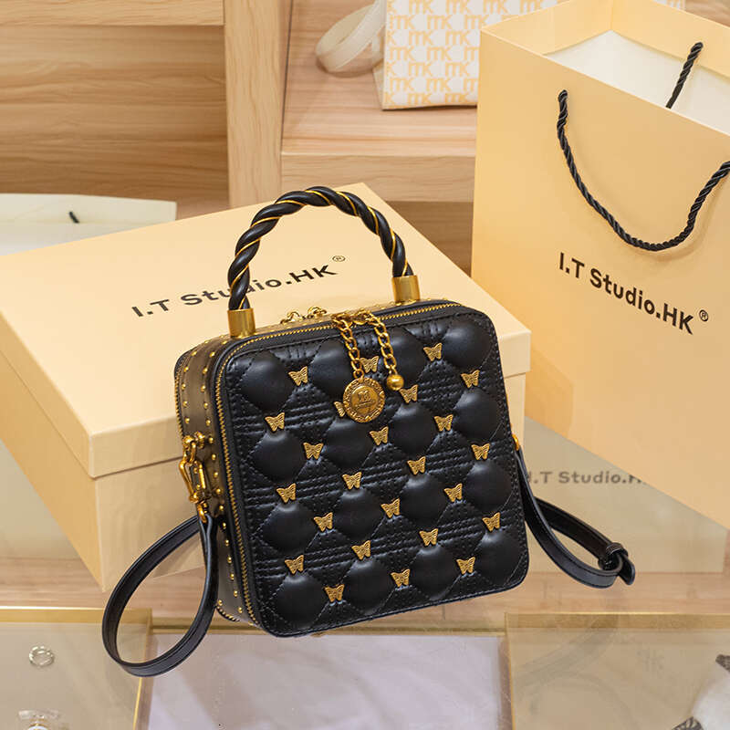 Women's handbag 2025 new brand handbag, leather bucket bag, high-end designer, one shoulder crossbody box, small square bag
