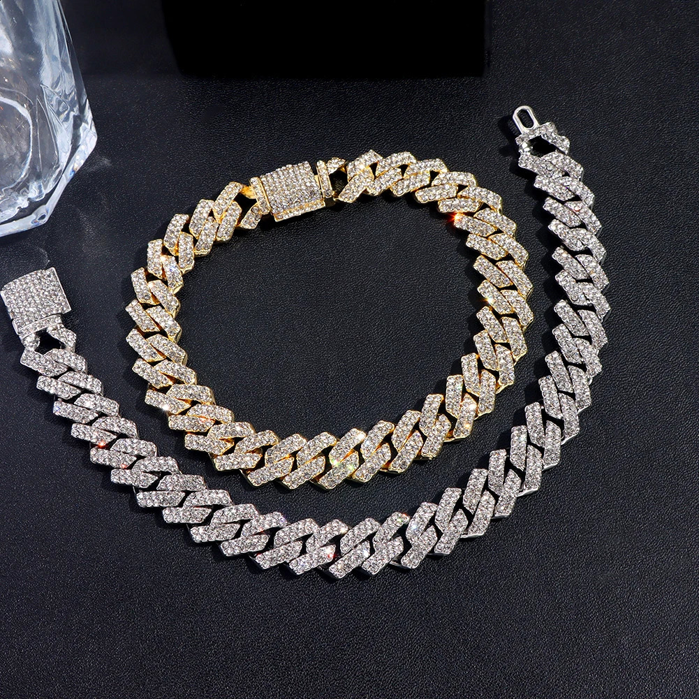 Fashion Bling Paved Rhinestone Prong Cuban Chain Bracelet for Women Men Hip Hop Iced Out Chunky Link Bracelets Jewelry 241119