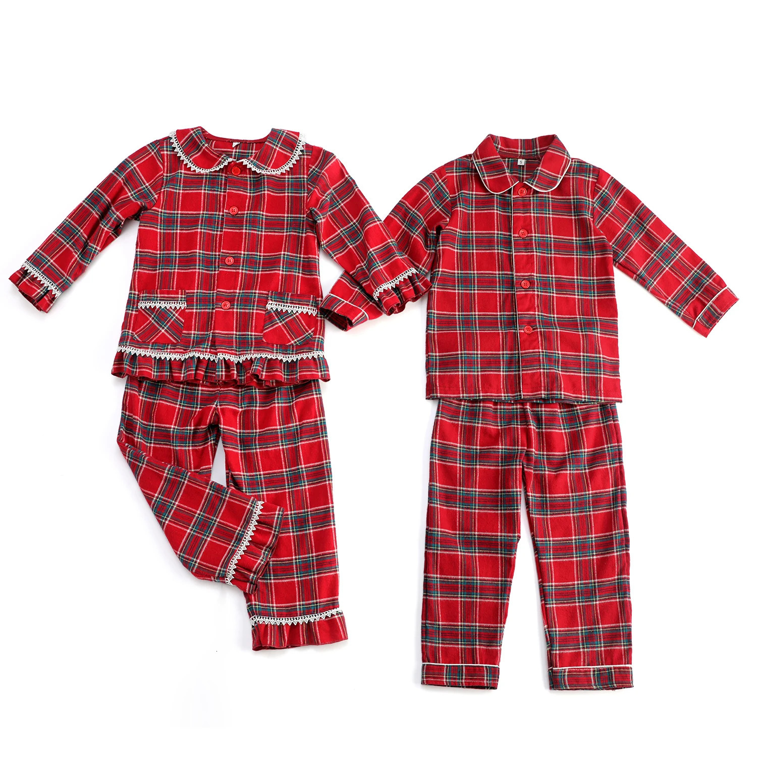 Baby red flannel pajamas for children and girls plain weave family matching Christmas pajamas set 241118
