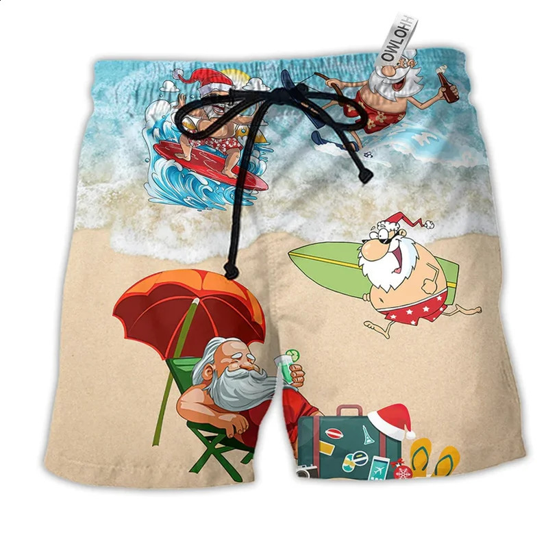 Merry Christmas Santa Claus Men Shorts 3D Print Funny Xmas Unisex Y2k Board Short Pants Summer Hawaii Swimsuit Surf Swim Trunks 241108