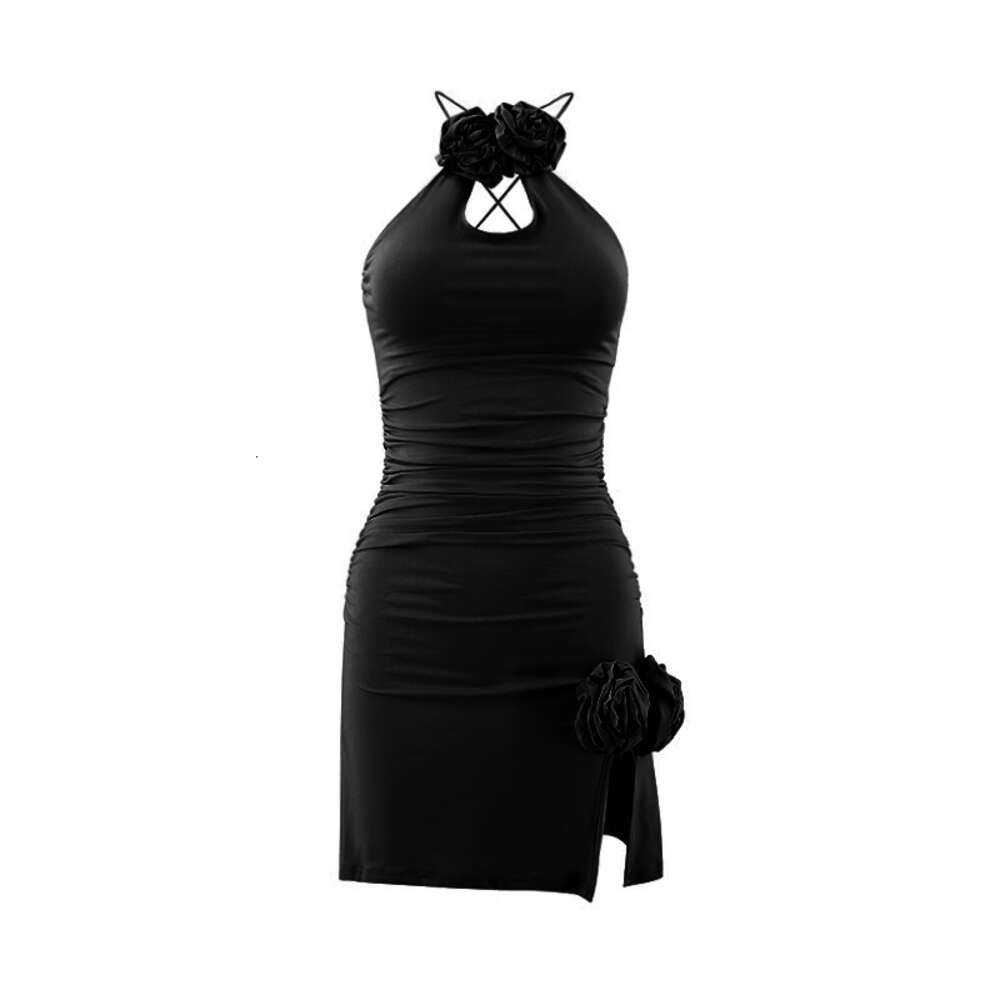 Wind Sexy Spicy Girl Women's Autumn and Winter New Hanging Neck Hollow Open Backpack Hip Short Dress F41927