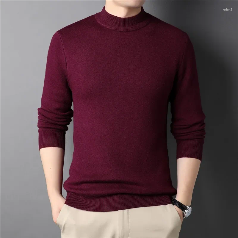 Mens Sweaters 2024 Brand Cashmere Sweater Half Turtleneck Men Knit Pullovers For Male Youth Slim Knitwear Man