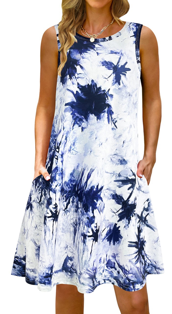 designer dress women S-2Xl Colorful Printed O Neck Long Dress Casual Bohemian Sleeveless Ladies Summer Beach Sundress Travel Pocket Shirt Party Gowns 