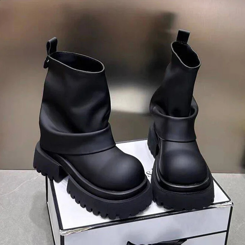 Platform Women High Boots er Mid Heels Motorcycle Boots Fashion Laether Winter Shoes Trend Gladiator Femme Chaussures 241118