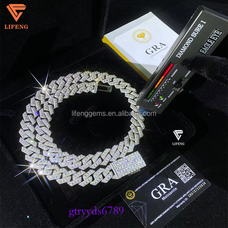 Dee Miami Cuban k Chain Men 18mm Baguette White Gold Moissanite Solid Sier Hip Hop Style Iced Rapper Dia Main