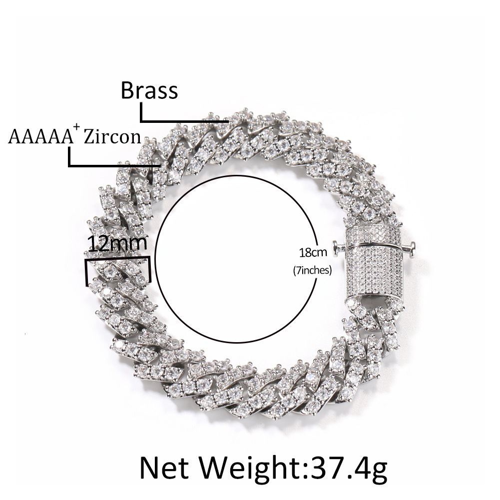 12MM Spring Buckle Diamond Cuban Link Chain Necklace Bracelet Hip Hop Iced Out Cz Cubic Zirconia Prong Personalized Trendy Diamond Mens Neck Wrist Jew