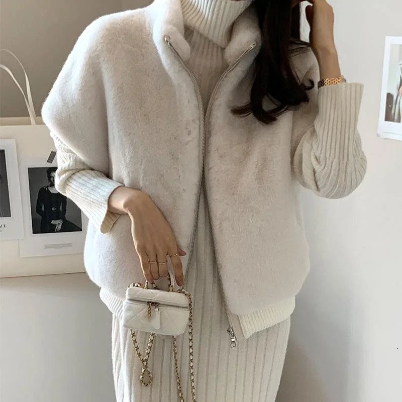 EWQ Korean Chic Sleeveless Zipper Mink Fur Vest Coat Solid All-match Women Winter Keep Warm Waistcoats 2024 Autumn 16O2871 241118