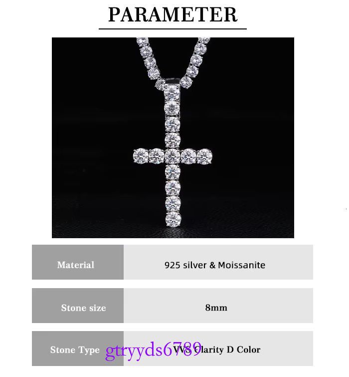 6/8mm sterg sier tennis big cross necklace moissanite pendants and chain for men