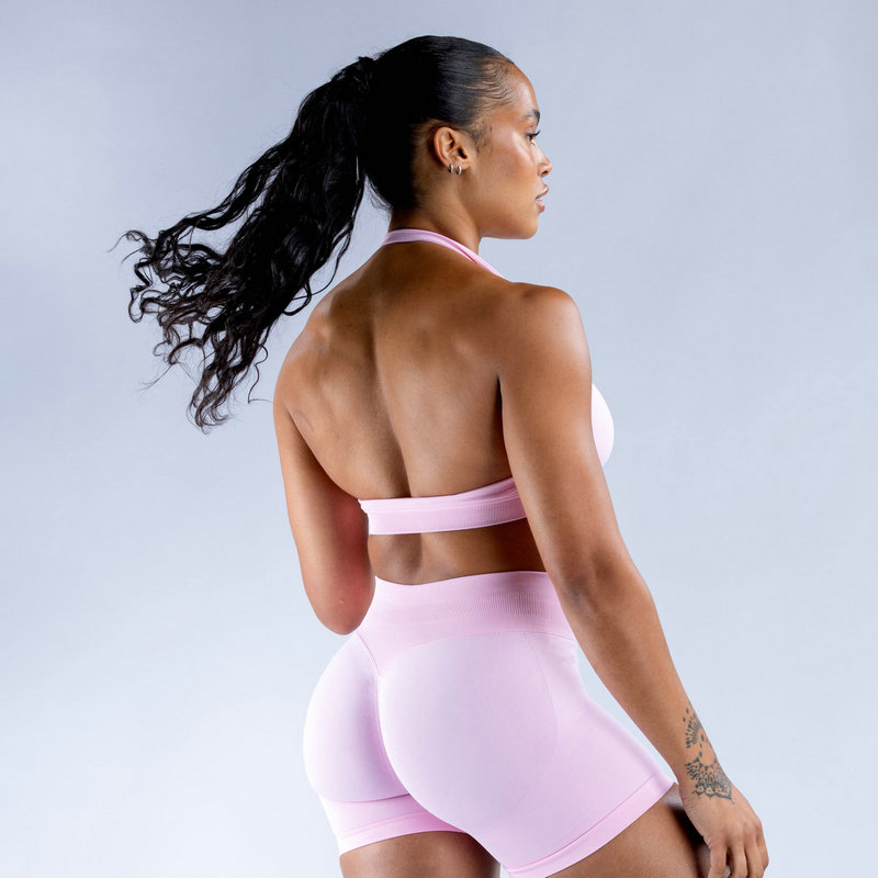 Impact Sport Set 2 Pieces Seamless Yoga Set Halter Bra Top High Waist Workout Scrunch Shorts Summer Fitness Clothes Gym Suit Outfit Active Wear
