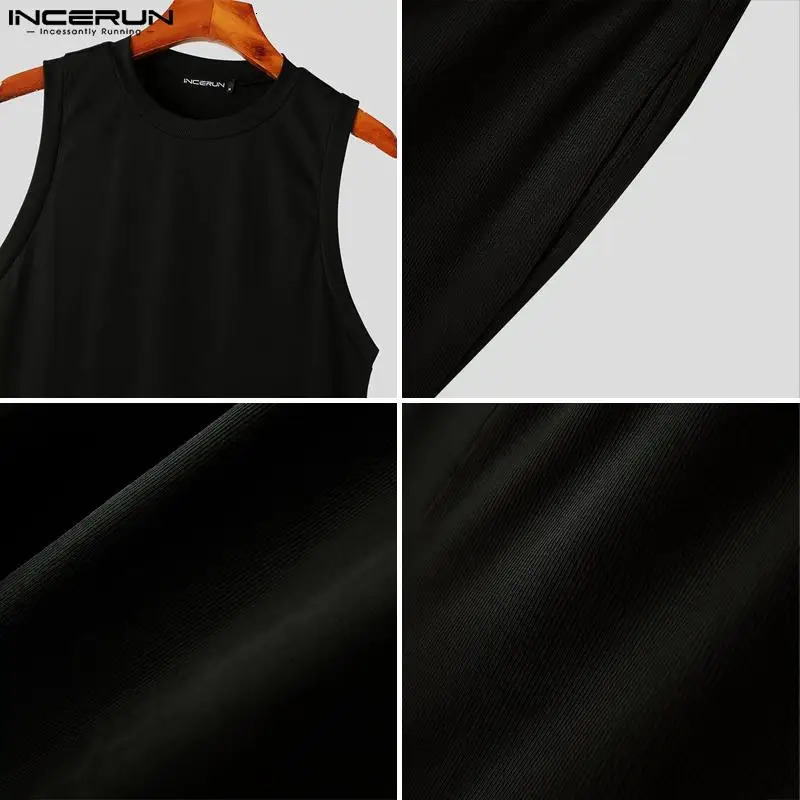 Men Sets Solid Color Summer Streetwear O-neck Sleeveless Tank Tops Shorts 2PCS Fitness Mens Casual Suits S-5XL INCERUN 240412