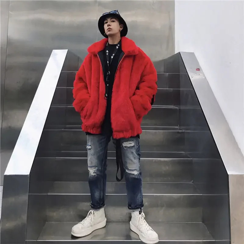 Mens jacket s mink fur winter style mens fur coat loose version fashionable high-end trend coat thick cotton coat 241118