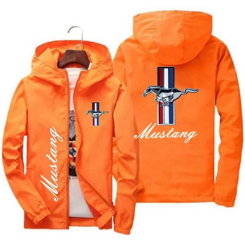 Men's Jackets Spring and Autumn Ford Mustang Car Print Hooded Jacket Fashion Charge Windbreaker Mens Casual Outdoor Clothing T241115UT8S