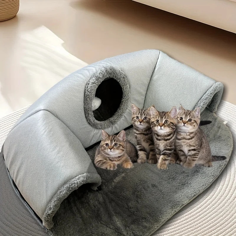 3-in-1 comfortable cat tunnel bed game pad with warm nest anti slip bottom suitable for small to medium-sized cats dogs rabbits and household pet kenn