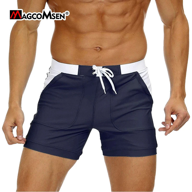 MAGCOMSEN Mens Swimwear Shorts Summer Quick Dry Swimming Trunks Surf Board Boxer Briefs Swimsuit Beach Sunbathing 240417