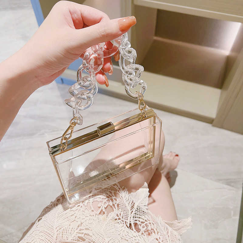 Acrylic Women's Bag Small Square Bag Summer Candy Color Transparent Box Bag Banquet Bag Chain Bag