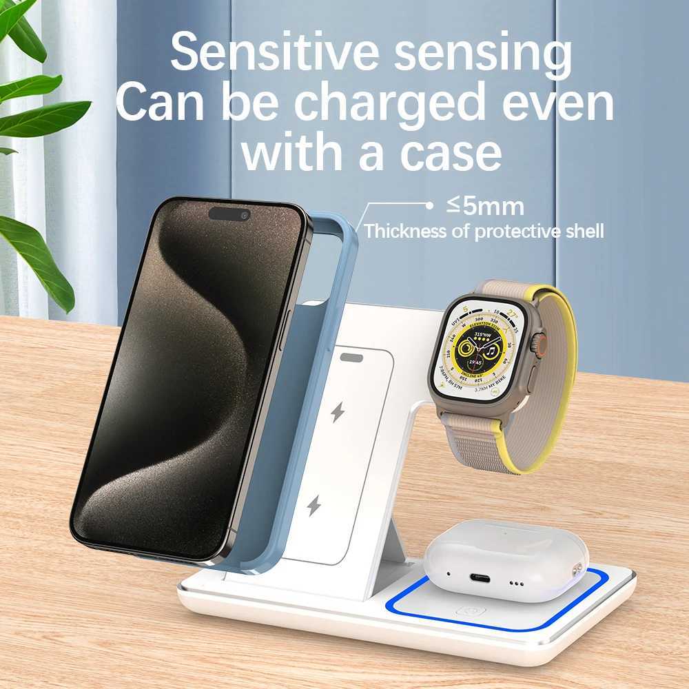 3-in-1 Foldable Wireless Charger Stand Suitable for iPhone 15 14 13 12 Pro Max Plus IWatch AirPods 3/2 Fast Charging Station Stand Y241118