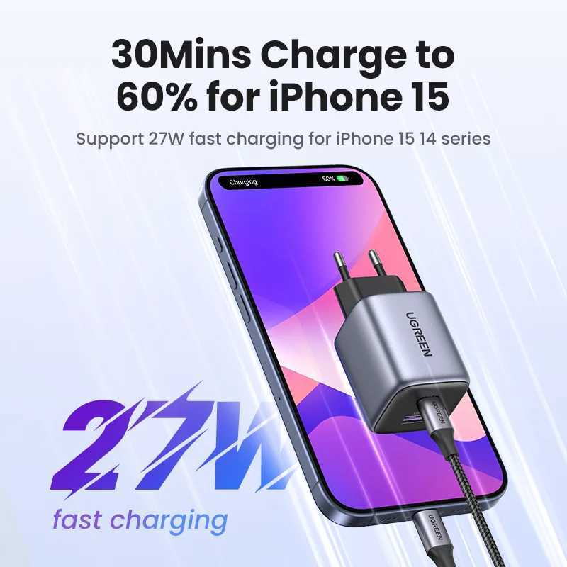 UGREEN GaN 35W charger USB charger PD3.0 QC3.0 fast charger suitable for iPhone 15 14 13 Pro iPad Pro USB C fast charger Y241119