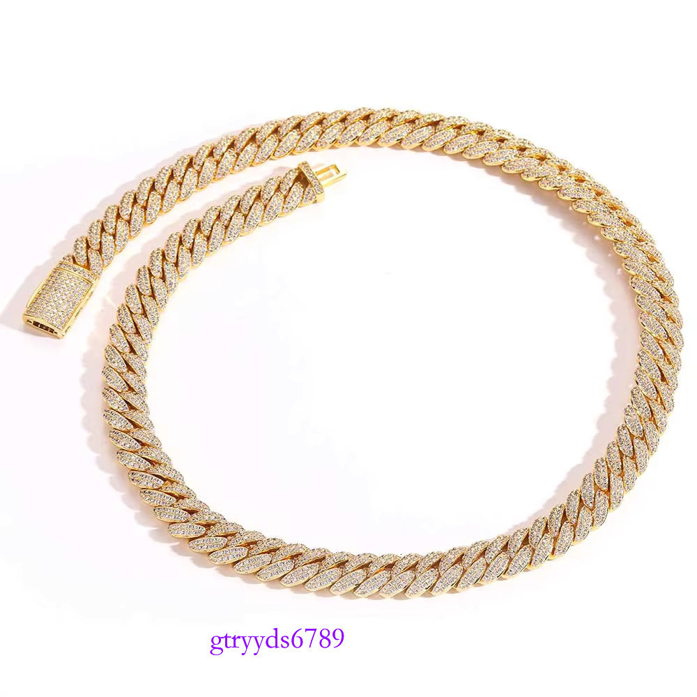 Nuoya 10mm Lab dia cuban k chain Gold Plated Iced Out Miami Cuban Chain Necklace for Men Women