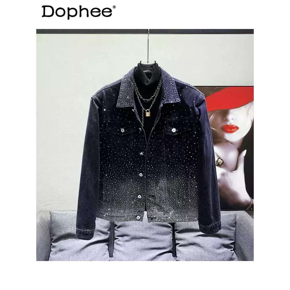 High-End Starry Rhie Jackets Men's Versatile Handsome Denim Loose Fashion Shiny Jacket Long Sleeve Tops