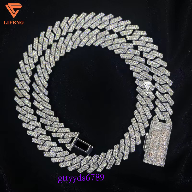 Miami Custom Name Clasp 14mm Moissanite Cuban k Chain VVS Pass Men's Necklace Bracelet Set White Gold Plated Jewelry