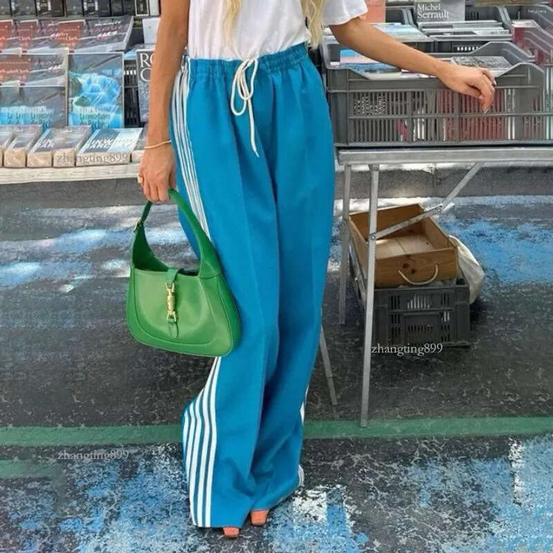 Women's Pants Women Y2k Wide Leg Track Baggy Striped Joggers Sweatpants Elastic Waist Color Block Parachute With Pockets