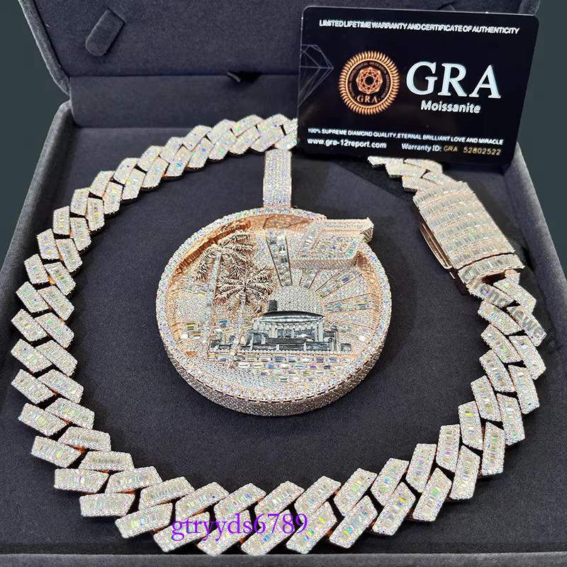 Customization baguette moissanite Cuban Necklace Full Iced Out hiphop cuban k chain Pass the dia test necklace