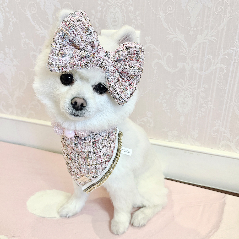 Luxury Dog Bandanas and Hair Bow, Princess Dog Wedding Bandana, Soft Durable Fabric Bibs Kerchief Scarfs, Adjustable Fit. Designs for Small Medium Dog