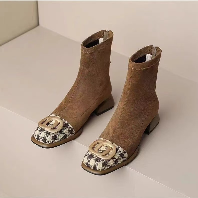 SALES HOT Autumn/Winter Women Sheep Suade Round Toe Square Mid-Heel Ankle Boots Tassel Zipper Fashion Office Ladies Shoes 4844