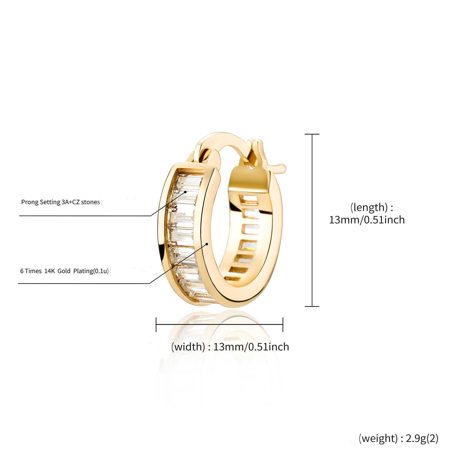 Wolf Tide Square Baguette Zirconium Huggie Hoop Earrings For Men And Women Bling Cubic Zircoina Charms Earring Shiny Crystal Ear Ring Hip Hop Jewelry 