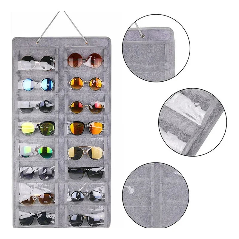 16 Slots Felt Eyeglasses Stand Holder for Sunglasses Glasses Storage Display Hanging Bag Wall Pocket Storage Box Organizer Bags 240419