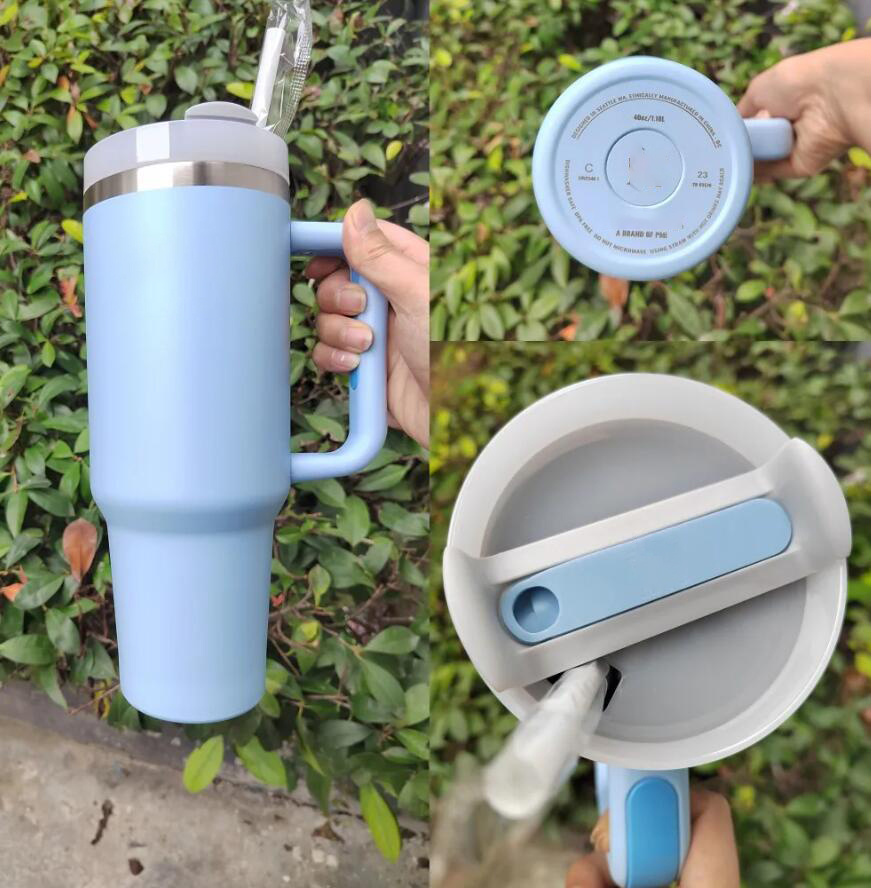 New 1Pc 40Oz Purple Stars Cups 40Oz Stainless Steel Tumblers With Handle Lid And Straw Thermos Water Bottles Insulated Car Mugs