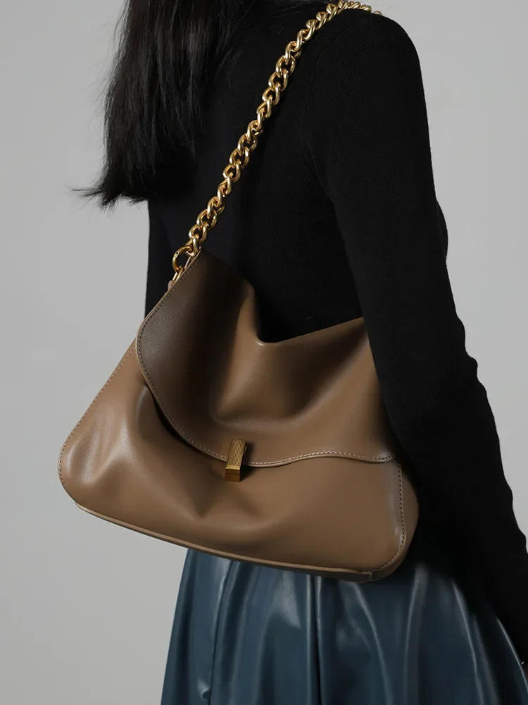 Large Korean Cow Flap Shoulder Chain Bag Solid Genuine Leather Female Crossbody Handbag Messenger Genuine Leather BagVoyage