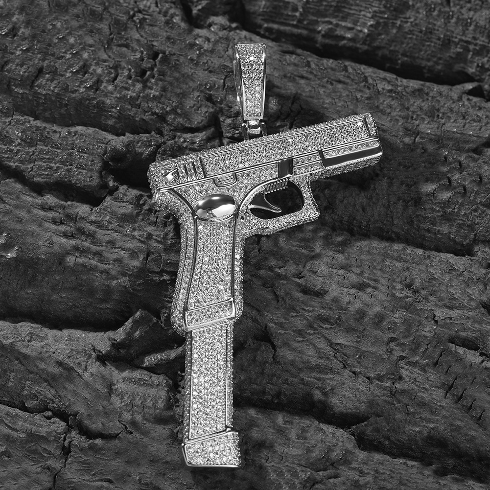 Hip Hop Punk Vintage Hand Gun Pendant Necklace 5A Zircon 18k Real Gold Plated Street Rap Jewelry