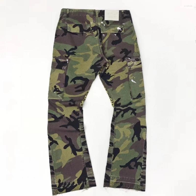 Women's Jeans Women Micro Flared mens Pants Splash Ink Graffiti Horn Retro Deconstructed Stitching Camouflage Couple