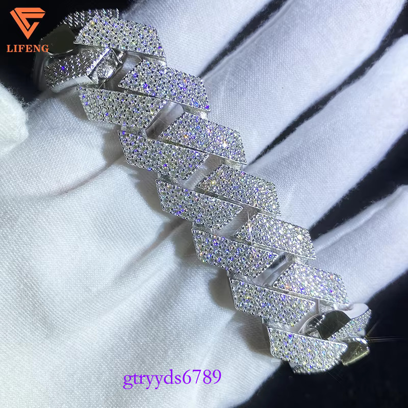 Lifeng Jewelry 20mm 4rows VVS Moissanite k Bracelet Sterg SIer Dia Hiphop Cuban Chain for Men