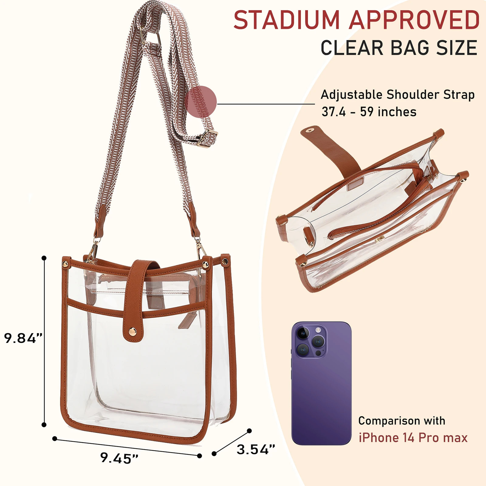 Clear Crossbody Bag Stadium Certification Womens Transparent with Guitar Strap Satchel Messenger 240415
