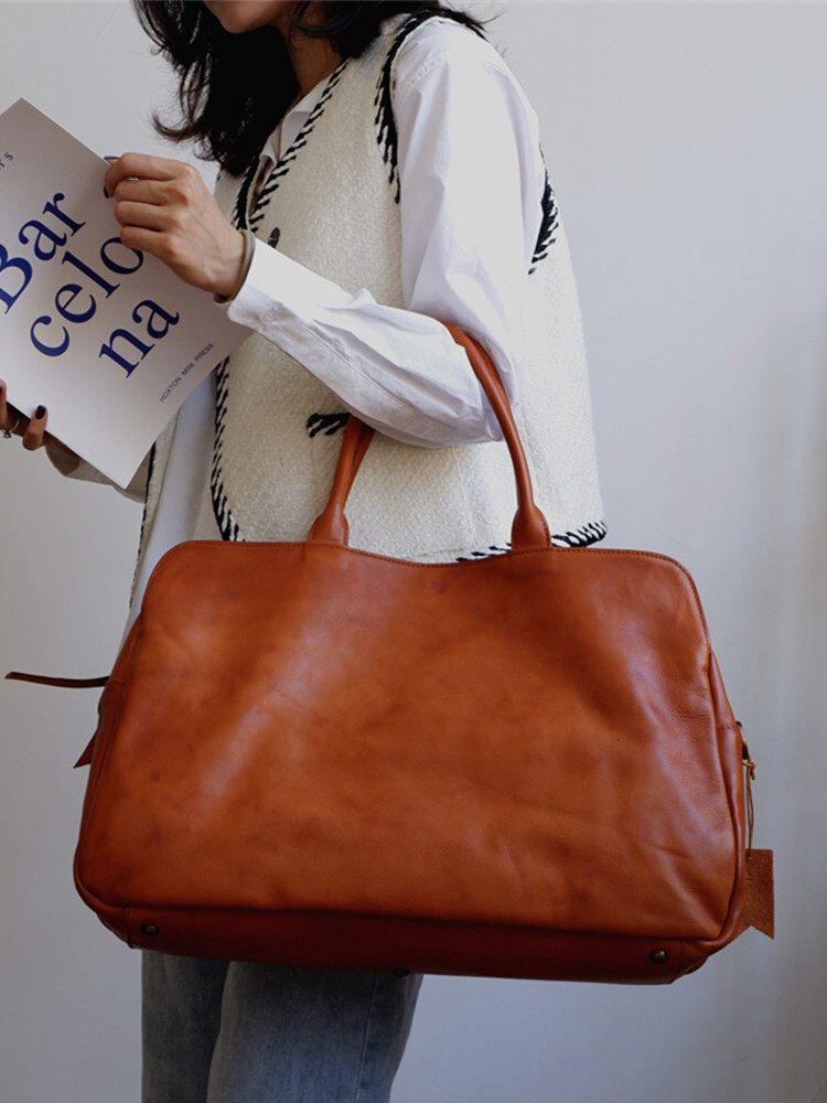 Genuine Leather Women Handbags Cowhide Large Capacity Lady Laptop Travel Bag Business Briefcase Lage Shoulder Bags Big Tote BagVoyage