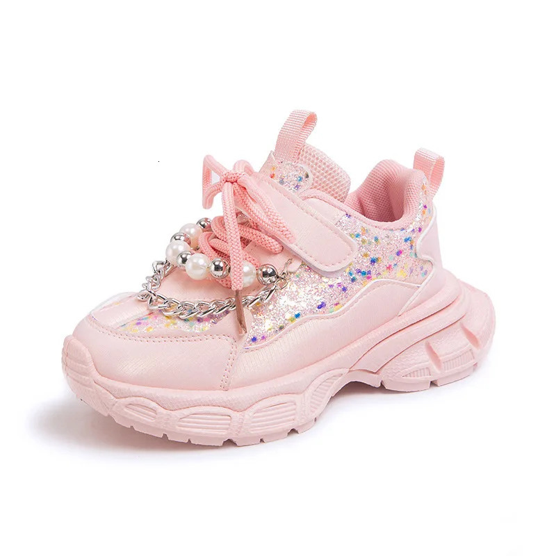 Kids Sneakers Girls Spring Fashion Shiny with Pearl Running Sport Shoes Children Nonslip Trainers Student Casual 241118