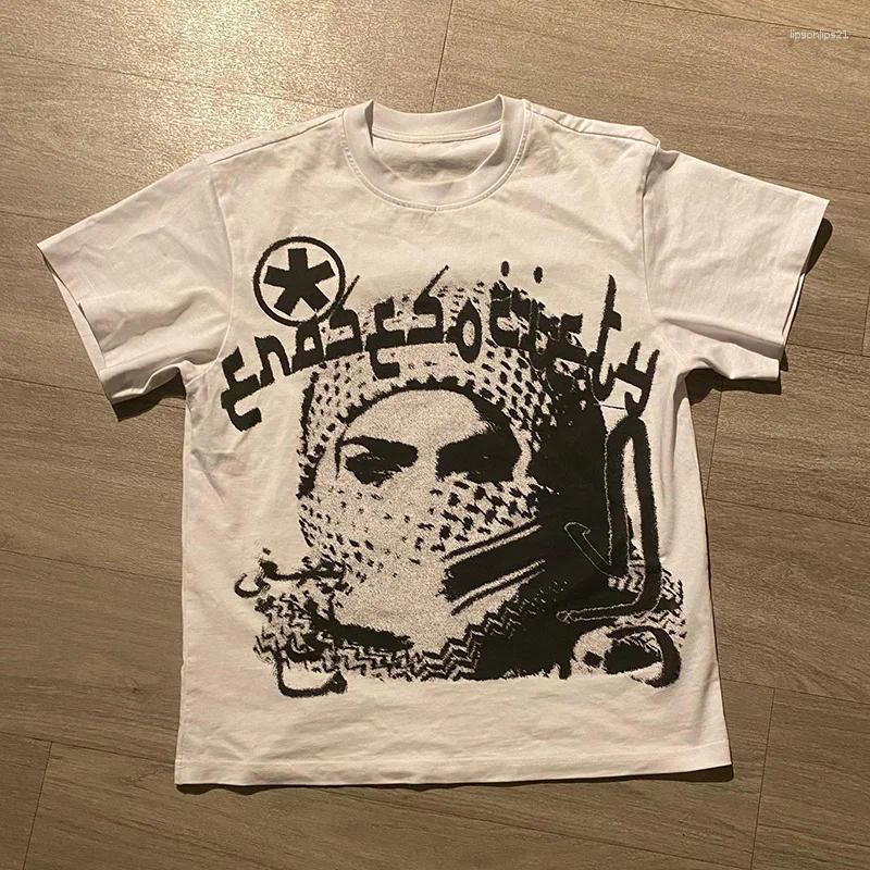 Designer Men's Y2K Cotton T-shirt Grunge Goth Haruku Pattern Printed Round Neck T-shirt Hip Hop Street Loose Short Sleeve Punk Retro Top