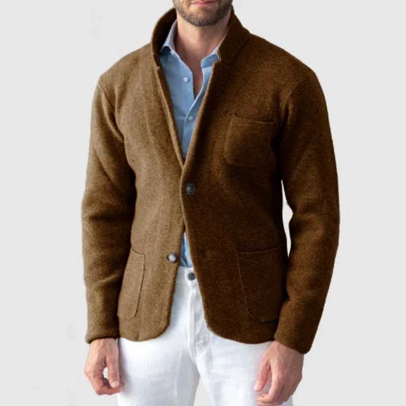 Vintage Stand Collar Button Woolen Jacket Mens Autumn Long Sleeve Pockets Pure Color Cardigan for Men New Spring Fashion OutfitsXJ241119