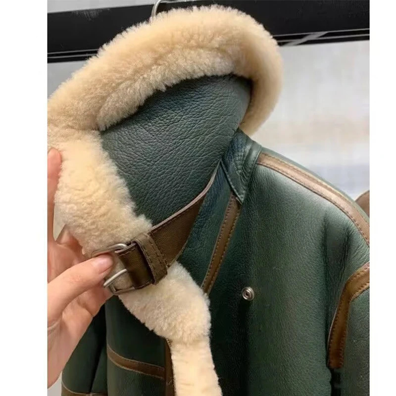 Fashion Green Short Jacket Winter Warm Suede Fur Lining Womens Coat Korea Thick Winter Jacket Womens Warm Coat 241118 - view 4