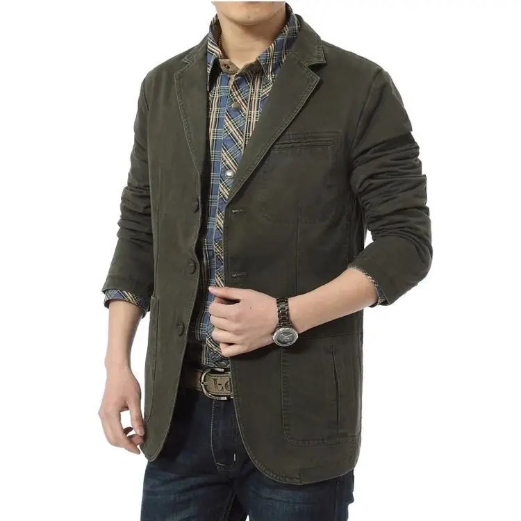Men Blazer Spring Autumn Cotton Denim Jackets Business Casual Slim Fit Solid Color Outwear Male Coat M-5XL Selling 240409