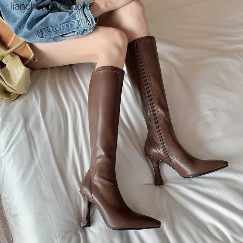 Sexy for Lady High Heels Over The Knee Leather Chealsea Boots Women Brown Long White Boot J241119